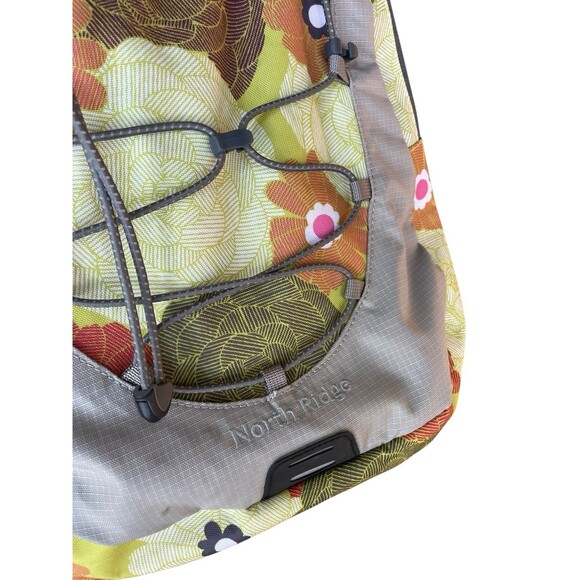 Y2K LL Bean North Ridge Laptop Bag Backpack Floral Yellow Gray Travel Hiking Vtg main image 6